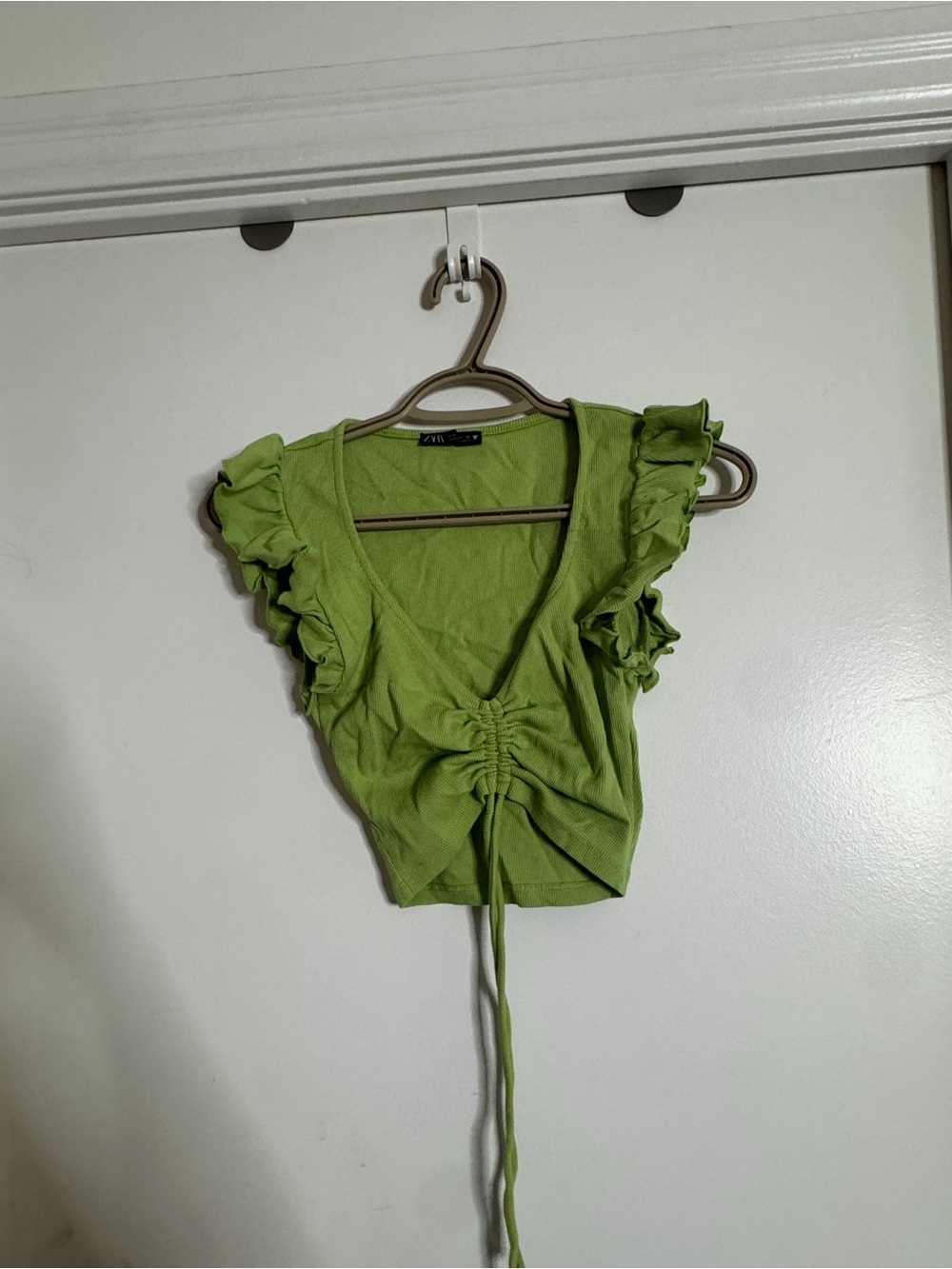 Zara Ruffled Tie-Front Crop Top - Lime Green
